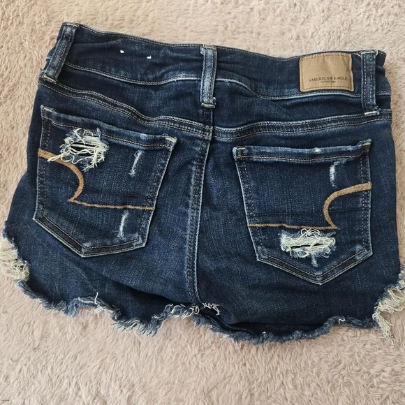 American Eagle Outfitters Dark Blue Distressed Jean Shorts - Picture 4 of 4